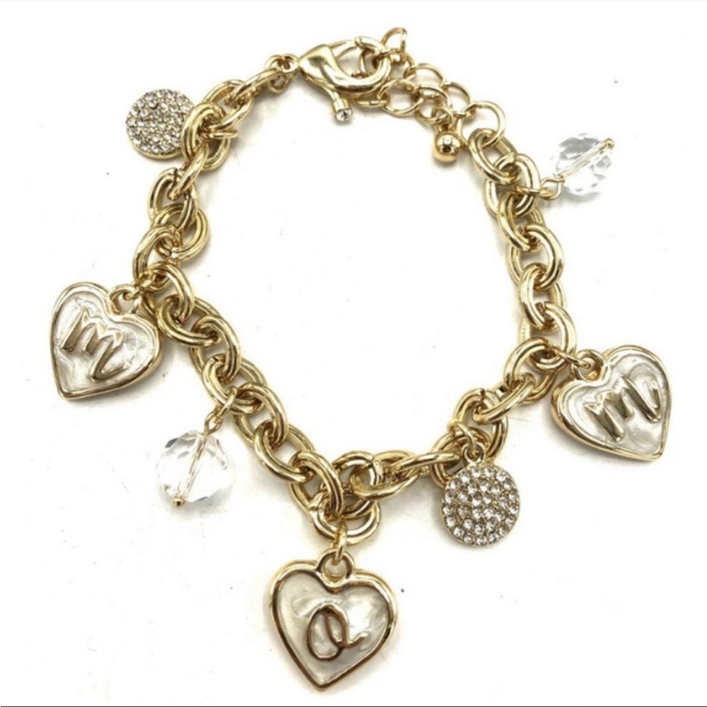 Mom Swarovski Crystal Charm Bracelet Gold Overlay